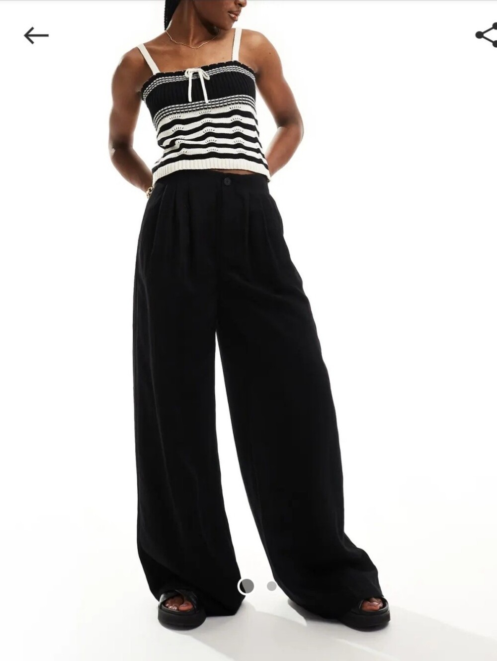 Stradivarius Wide Leg Trousers Women Size 2 Black Pleated High Waist Officecore